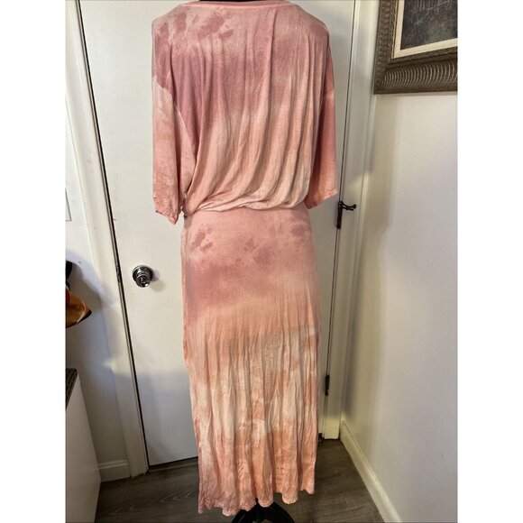 FREE PEOPLE Alyssa Wrap Dress Medium Earth Pink Tie Dye Maxi Knit - Picture 4 of 11